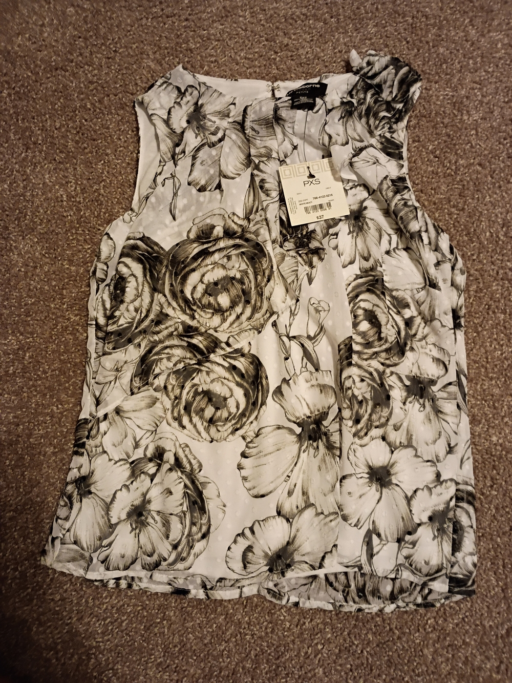 Liz Claiborne Black and White Floral Sleeveless Blouse